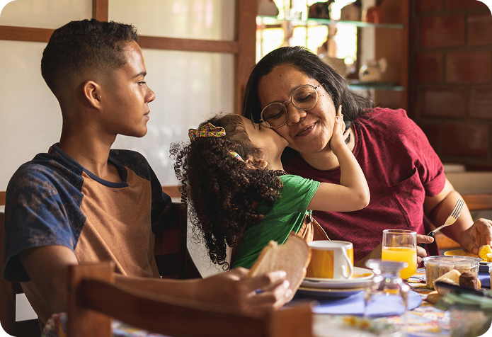 A family sharing a meal at home