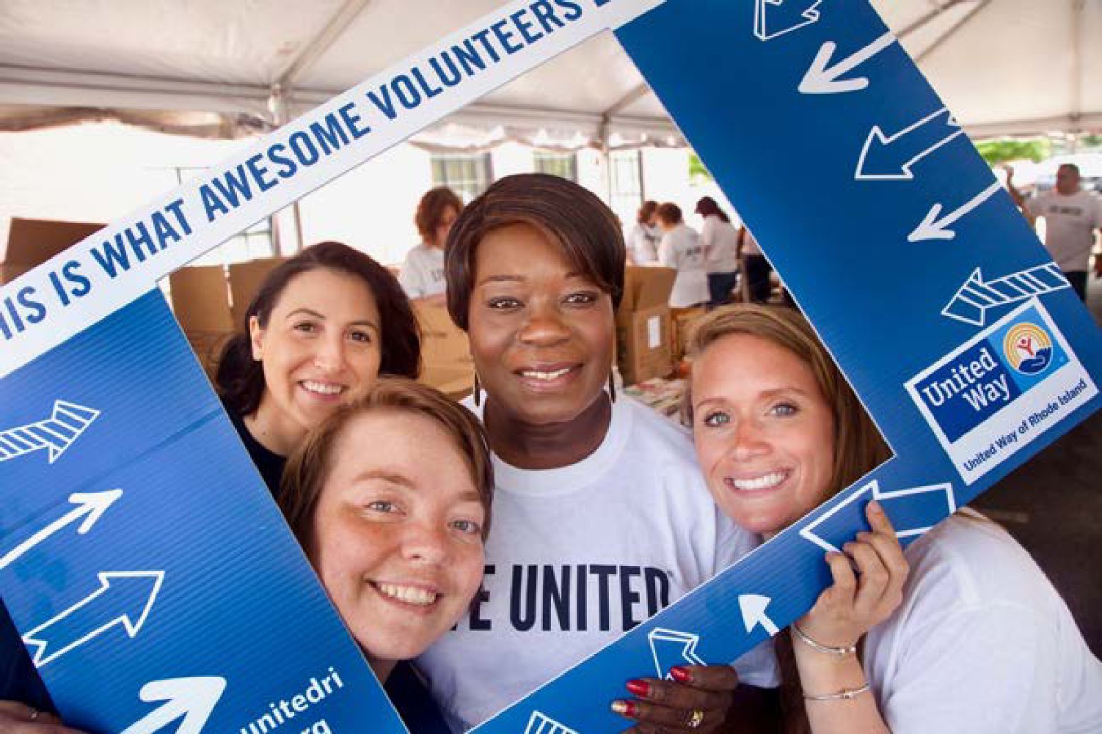 Volunteers working together at a community project